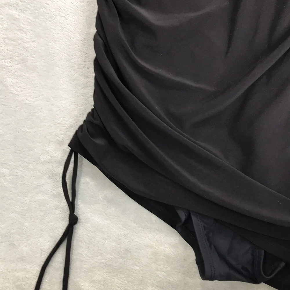 Beyond Control Black V Neck Cinching Swim Dress Size 6 New - Picture 2 of 12